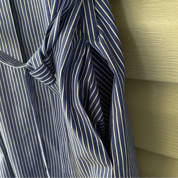 Calvin Klein Blue and White Stripe Button Down Belted Long Sleeve Dress Size 10 - Picture 12 of 15